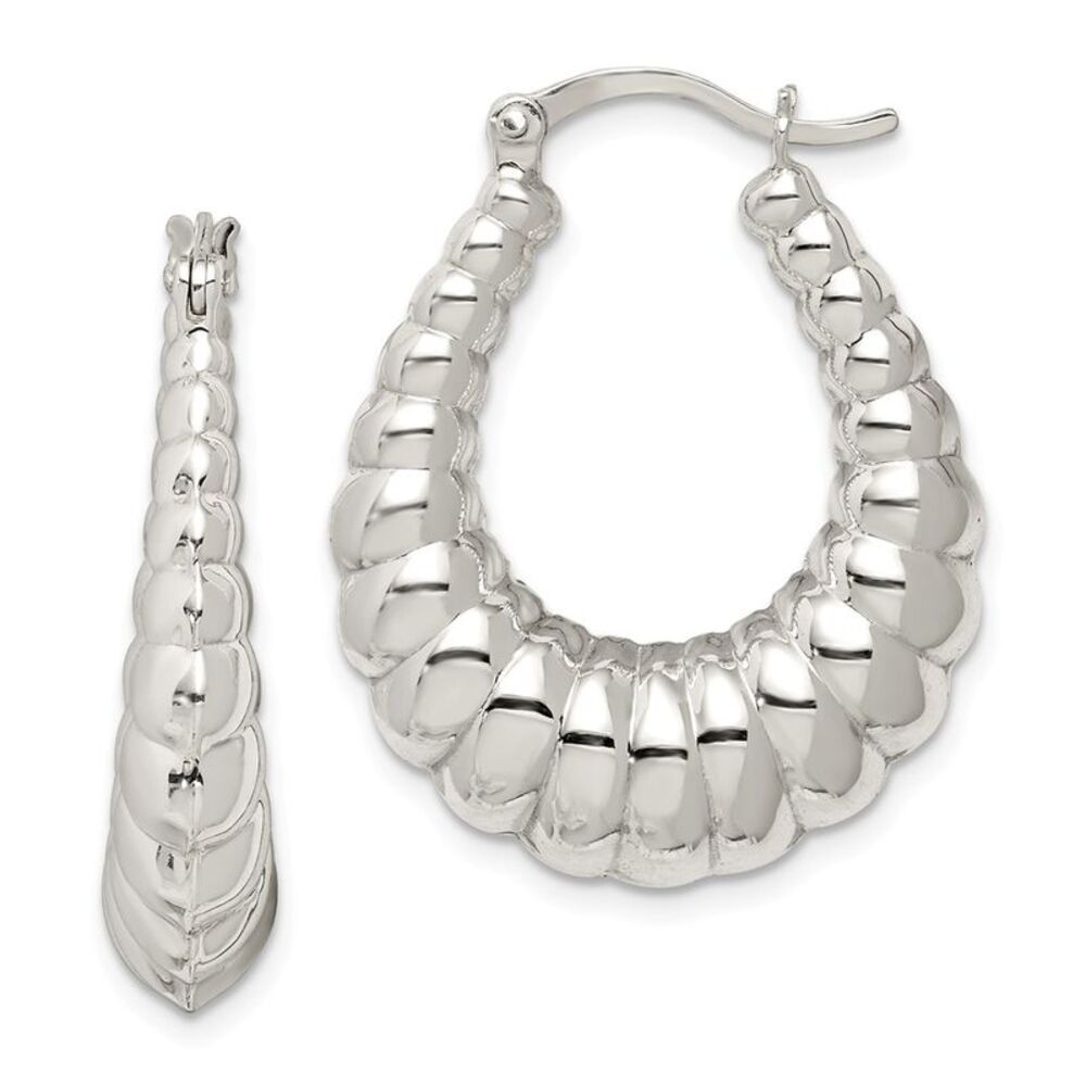 Oval Shrimp Hoop Earrings in Sterling Silver - 32mm (1-1/4 in)